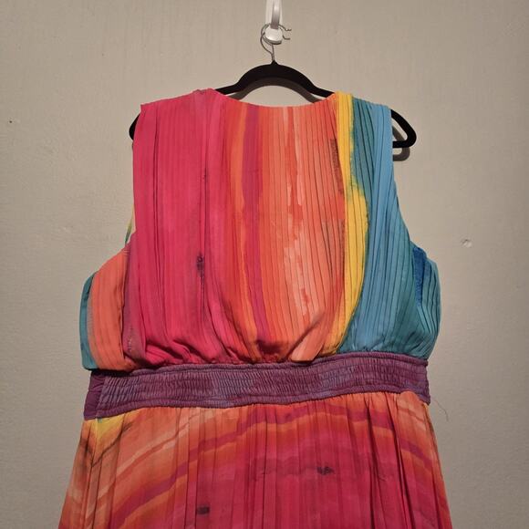 Flying Tomato Shore Vacays Rainbow Chiffon Maxi Dress Womens 2X Pleated Ruched - Picture 12 of 12